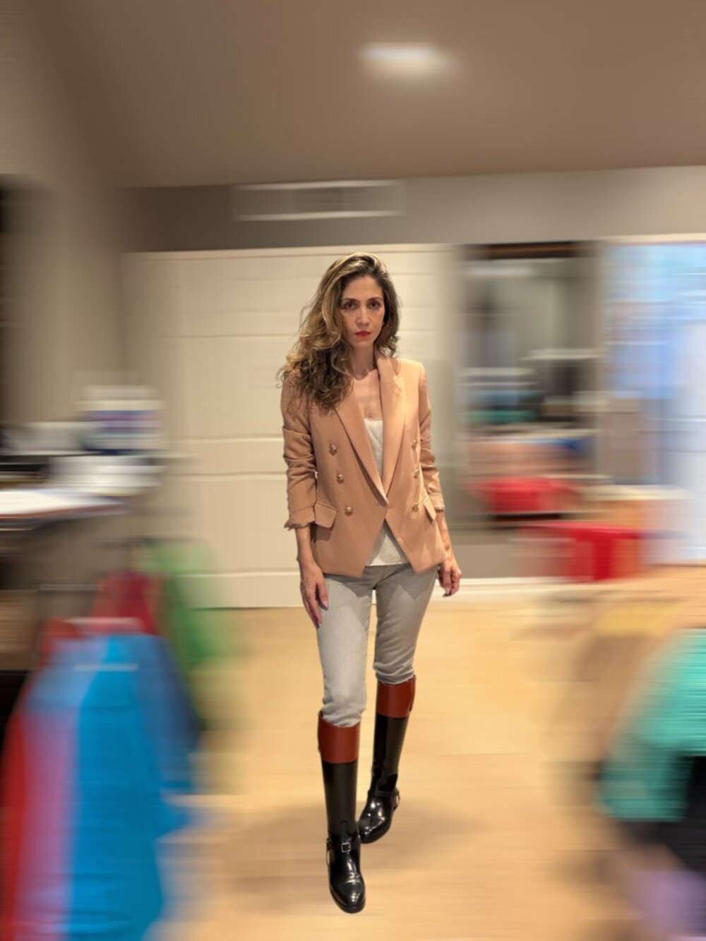 L'AGENCE Blush Blazer with Gold Buttons Kenzie double breasted